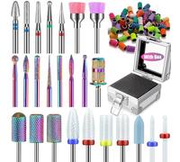 Depvko Lot de 25 forets à ongles avec support argenté et 50 bandes abrasives, embout ponceuse ongles cuticule depose en carbure en céramique, embout ponceuse à ongles Enlèvement du vernis à ongles