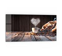 DEQORI Crédence de cuisine en verre | Motif amour du café rustique | 80 x 40 cm | Panneau arrière de salle de bain ou de cuisinière | Protection anti-éclaboussures pour cuisine et salle de bain |