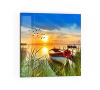 DEQORI Crédence de cuisine en verre - Motif bateau sur la jetée de Madère - 60 x 60 cm - Paroi arrière de salle de bain ou de cuisinière - Protection anti-éclaboussures pour cuisine et salle de bain -