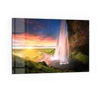 DEQORI Crédence de cuisine en verre - Motif cascade Seljalandsfoss - 60 x 40 cm - Paroi arrière de salle de bain ou de cuisinière - Protection anti-éclaboussures pour cuisine et salle de bain -