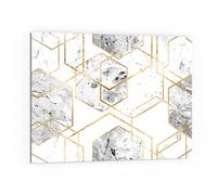 DEQORI Crédence de cuisine en verre - Motif hexagones encadrés dorés - 80 x 60 cm - Pour salle de bain ou cuisinière - Protection anti-éclaboussures pour cuisine et salle de bain - Décoration moderne