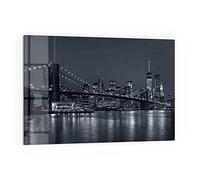DEQORI Crédence de cuisine en verre - Motif Manhattan Bridge la nuit - 60 x 40 cm - Panneau arrière de salle de bain ou de cuisinière - Protection anti-éclaboussures pour cuisine et salle de bain -