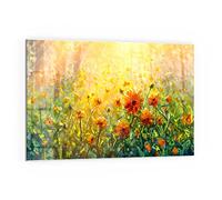 DEQORI Crédence de cuisine en verre - Motif prairie de fleurs dans le style Monet - 60 x 40 cm - Panneau arrière de salle de bain ou de cuisinière - Protection anti-éclaboussures pour cuisine et salle