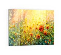 DEQORI Crédence de cuisine en verre - Motif prairie de fleurs dans le style Monet - 80 x 60 cm - Panneau arrière de salle de bain ou de cuisinière - Protection anti-éclaboussures pour cuisine et salle