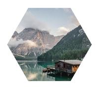 DEQORI Hexagon Papier peint mural autocollant 55 x 47,6 cm | Motif lac sauvage de Prague en été | Toile textile - Amovible, décoratif et indéformable - Pour salon, bureau, couloir ou chambre d'enfant