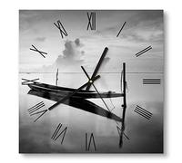 DEQORI Horloge murale en verre - 30 x 30 cm - Motif bateaux sur une mer calme - Design original et silencieux - En verre - Horloge murale pour salon et cuisine - Attire tous les regards