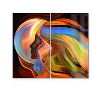 DEQORI Lot de 2 cache-plaques de cuisson en verre - 60 x 52 cm - Motif « Profil d'une belle femme » - Plaques de protection universelles pour plaque vitrocéramique