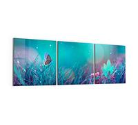 DEQORI Lot de 3 tableaux en verre acrylique - Motif prairie féerique - horizontal - 150 x 50 cm - Grande décoration XXL - Décoration murale pour salon, chambre à coucher, couloir et cuisine -
