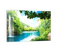 DEQORI Panneau de crédence de cuisine en verre - Motif cascade dans la forêt verte - 60 x 40 cm - Paroi arrière de salle de bain ou de cuisinière - Protection anti-éclaboussures pour cuisine et salle