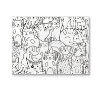 DEQORI Planche à découper en verre - Grande taille - 40 x 30 cm - Motif chats de bande dessinée - Planche à découper design pour la cuisine - Planche à petit-déjeuner antibactérienne et antidérapante