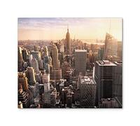 DEQORI Plaque de cuisson en verre Une pièce 60 x 52 cm Motif New York City Skyline Plaque de protection pour plaque de cuisson Couverture universelle Plaque en verre et planche à