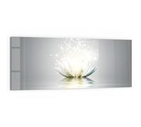 DEQORI Tableau en verre véritable - Motif fleur de lotus scintillante - 1 pièce - 150 x 60 cm - Belle décoration murale pour salon, chambre à coucher, couloir et cuisine - Décoration murale moderne