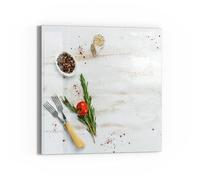 DEQORI Tableau magnétique en verre - 30 x 30 cm - Motif « Herbes de cuisine et épices » - Tableau mémo en verre - Avec aimants, stylo et chiffon pour cuisine et bureau - Tableau magnétique et inscriptible