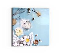 DEQORI Tableau magnétique en verre - 30 x 30 cm - Motif ingrédients de cuisson - Tableau mémo en verre - Avec aimants, stylo et chiffon pour cuisine et bureau - Tableau magnétique et inscriptible