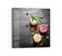 DEQORI Tableau magnétique en verre - 50 x 50 cm - Motif smoothies sur ardoise - Tableau mémo en verre - Avec aimants, stylo et chiffon pour cuisine et bureau - Tableau magnétique et inscriptible