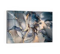 DEQORI Tableau magnétique en verre 60 x 40 cm Motif « Jeu de couleurs marbre avec or » Tableau mémo en verre Avec aimants, stylo et chiffon pour cuisine et bureau Tableau magnétique et