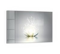 DEQORI Tableau magnétique en verre - 90 x 60 cm - Motif fleur de lotus scintillante - Tableau mémo en verre - Avec aimants, stylo et chiffon pour cuisine et bureau - Tableau magnétique et inscriptible