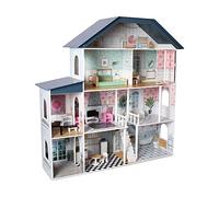 Deqube 913D00016 Maison de poupée en Bois à 4 étages avec décoration différente et soignée dans Chaque pièce avec 17 Accessoires Taille 135 x 36 x 128 cm