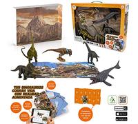 DEQUBE - Lot de 5 Animaux Préhistoriques - Contient 12 Cartes de Réalité Augmentée - Jeu Interactif avec App- Collection Collecta - Taille L et XL 901D00043