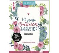 Der große Watercolor Workshop. Gestalten und Lettern mit Aquarell-Farben by unakritzolina: 4 in 1 Mappe = 1 Anleitungsbuch + 3 Bogen ... zum Üben zusätzlich als Download.