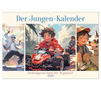 Der Jungen-Kalender (Wandkalender 2026 DIN A3 quer), CALVENDO Monatskalender: Coole Zeichnungen im Anime Stil - KI generiert