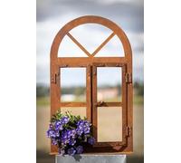 Der-Porzellan-Laden Fenêtre décorative avec arche sur plaque - Design patiné authentique - 45 x 20 cm - En métal - Marron rouillé - Pour décoration de jardin et de fenêtre