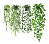 Der Rose 4 Pièces Plantes Artificielles Plante Suspendue Plante Artificielle Pendue Fausse Plante Eucalyptus, Fougères de Boston, Chaîne de Perles pour Salon, Chambre, Décor Mural Esthétique (Noir)