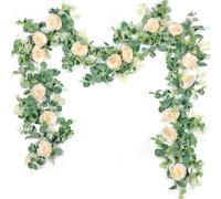 Der Rose Lot de 2 guirlandes de Fleurs d'eucalyptus artificielles de 4 m avec Fausses Roses en Soie et Feuilles d'eucalyptus pour Arche de Mariage, Toile de Fond Murale, décoration de Chambre de fête