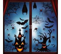 DERAYEE 109pcs Halloween Stickers Araignées，7 Feuilles Halloween Fenêtre Autocollants Chauves-Souris Fantôme Crâne Fenêtre de Suspension Décoration de Salle et Maison Hantée