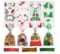DERAYEE 120pcs Sachet Bonbon Noël, Sachet Plastique Transparent avec 150 Bandes Torsadées-Sac de Biscuits et de Cadeaux