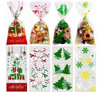 DERAYEE 120pcs Sachet Bonbon Noël, Sachet Plastique Transparent avec 160 Bandes Torsadées-Sac de Biscuits et de Cadeaux