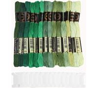 DERAYEE 14 Couleurs Fils Broderie Point de Croix Vert avec Carte De Fil, Kit de Fil Coton, Fournitures de Loisirs Créatifs 8M