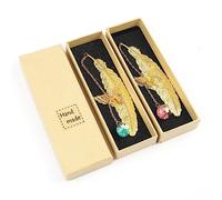 DERAYEE 2pcs Marque-Page Feuille en Métal Papillon et Fleur Sèche Éternelle Perles de Verre Pendentif Cadeau pour Étudiant Lecteur Enfant et adult