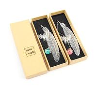 DERAYEE 2pcs Marque Page Original,Marque-page Plume en Métal Papillon et Fleur Sèche Éternelle Perles de Verre Pendentif Cadeau pour Étudiant Lecteur Enfant et adult