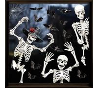DERAYEE 4 Feuilles Autocollants Grande Fenêtres Stickers Halloween,Autocollant Réutilisable avec Squelette d'horreur pour Fenêtre Décorations Halloween