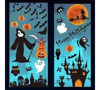 DERAYEE 7 Feuilles Halloween Fenêtre Autocollants, 109pcs Halloween Stickers Citrouille Chauves-Souris Fantôme Crâne Fenêtre de Suspension Décoration de Salle et Maison Hantée