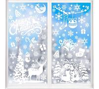 DERAYEE 8 Feuilles Noël Autocollant Fenêtre Réutilisable, Stickers Noël Fenetre,Flocons de Neige Autocollant Electrostatique PVC,Joyeux Noël autocollants,Decoration Noël pour Verre Vitrine et Porte