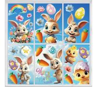DERAYEE 8 Feuilles Stickers Fenêtre Pâques,Deco de Paques,Décorations Festives pour la Fenêtre,Oeuf de Pâques Lapins Arc-en-Ciel Poulet Carotte Fleur