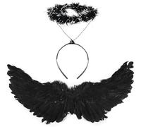 DERAYEE Ailes de Diable & Cornes du Diable pour Déguisement Halloween,Ailes d'ange Plumes Noir,Accessoire Fête Ange Fille Noël（Noir）