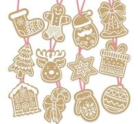 DERAYEE Étiquettes de Cadeaux en Papier Kraft pour Noël 60Pcs avec 60rubans à Carreaux Rouges et Blancs de 20 cm,Cartes de Suspension en Papier Kraft pour Noël