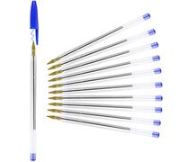 DERAYEE Lot de 10pcs Stylo Bille Biro,Cristal Original Stylos-Bille Pointe Moyenne (1 mm) pour l'Ecole et au Bureau - Bleu