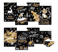 DERAYEE Lot de 16 Cartes de Noël avec Enveloppe Blanc- 8 Motifs Différents, Cartes de Vœux Noël Cartes Pliantes,Remerciement Joyeux Noël