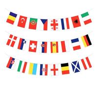 DERAYEE Lot de 2 drapeaux du monde Guirlande Bannière avec 24 pays Drapeaux de la Coupe d'Europe de Football et Jeux Olympiques 2024 Décoration Bar Jardin Club Restaurant Party Evénements (28x20cm)