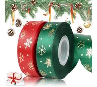 DERAYEE Ruban de Noël en Polyester Rouge et Vert Forêt 2 Rouleaux 46M au Total Largeur 2.5CM,Ruban Cadeau Emballage Noel