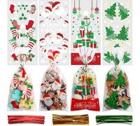 DERAYEE Sachet de Bonbons de Noël Transparent, Lot de 120 Pcs en Plastique pour Emballer des Bonbons,Sachet Plastique Bonbon Noel