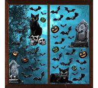 DERAYEE Stickers Chat Halloween Fenetre Electrostatique 8PCS,Décoration Halloween Fenêtre Interieur,Halloween Decoration Effrayante,Stickers Vitre Halloween