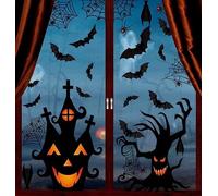 DERAYEE Stickers Halloween Fenetres noirs Electrostatique avec arbre,maison,chauve-souris,araignée,toile d'araignée 7PCS,Déco Halloween,Stickers Vitre Halloween