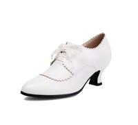 Derbies Femme à Talon Bloc, Chaussures Ville Oxford Rétro à Lacets avec Perforations Brogue, Semelle Amortissante Confort Longue Marche Adapté au Bureau Quotidien et Costume Dirndl Oktoberfest
