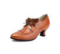 Derbies Femme à Talon Bloc, Chaussures Ville Oxford Rétro à Lacets avec Perforations Brogue, Semelle Amortissante Confort Longue Marche Adapté au Bureau Quotidien et Costume Dirndl Oktoberfest