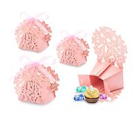 Derbway 30pcs Papillon Papier Boite Bonbons Coffret Cadeaux avec des Rubans, Cérémonie de Mariage de Fête Caisson pour Anniversaire,Bébédouche,Baptême (Rose)